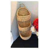 Rattan basket, 2 cases with floral stems