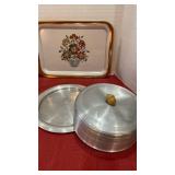 Vintage metal tray and cake pan