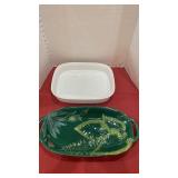 Corning French White casserole and floral design tray