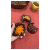 Vintage Mar-Crest brown daisy divided dish, handmade sauce-dip dishes and creamer