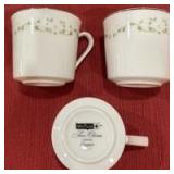 American Limoges Flowers creamer and sugar bowl with china cups and a coffee grinder