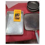 Cake pan, griddle, skillets, chicken cookbook.