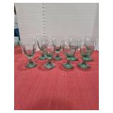 8 pale green glass goblets