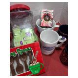 Chocolate stirring spoons, cocoa bombs, Stevia, mugs.