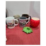Coffee grinder, strawberry sugar bowl, mugs