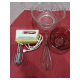 Hamilton Beach hand mixer, mixing bowls, whisk.