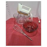 Hamilton Beach hand mixer, mixing bowls, whisk.