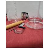 Pie plates, covered casserole dish, sifter, rolling pin, more.