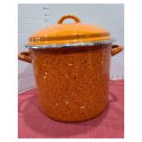 Paula Deen orange speckled enamelware stockpot, chip on bottom