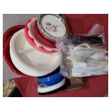Paper plates and plastic silverware.