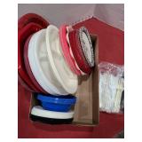 Paper plates and plastic silverware.