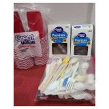 Plastic cups and silverware