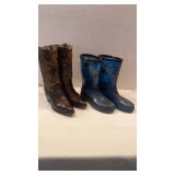 Womens cowboy boots and rain-garden boots both sz 7