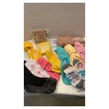 Socks, some new, all sizes with basket