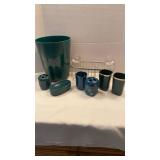 Bathroom sets in green, ceramic and plastic with shower caddy