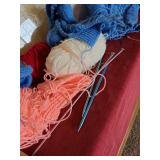 Yarn, knitting needles, craftbooks, Omnigrid mats
