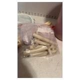 Shelf, nylon laundry bags and small trash can