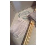 Shelf, nylon laundry bags and small trash can