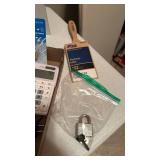 Sharp alarm clocks, paint brush, lock w/key and office products