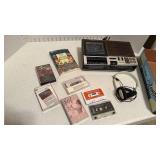 GE cassette recorder, cassettes and headphones