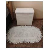 White Hamper with Rug.  Hamper is 19 x 21 x 12