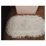 White Hamper with Rug.  Hamper is 19 x 21 x 12