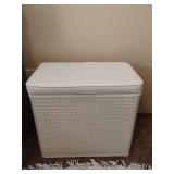 White Hamper with Rug.  Hamper is 19 x 21 x 12