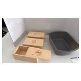 Wood boxes and plastic tub