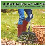Coopvivi Rake Heavy Duty 6FT Long Garden Rake , 18.5 Inch Wide, 25 Metal Tines, Adjustable Stainless Steel Handle, Leaf Rakes for Leaves, Yards, Grass, Garbage, Weeds, Debris (Black)
