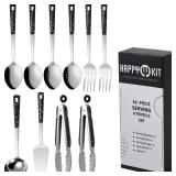Stainless Steel Metal Serving Utensils - Set of 10pcs. Serving Spoons, Slotted Spoons, and Serving Tongs, Serving Fork, Cake Server