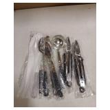 Stainless Steel Metal Serving Utensils - Set of 10pcs. Serving Spoons, Slotted Spoons, and Serving Tongs, Serving Fork, Cake Server