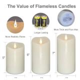 TECHLONG Flickering Flameless Candles with 3D Moving Flame Set of 3(H 5" 6" 7" x D 3"), Last 1000+ Hours Battery Operated Candles with Remote Timer, Ivory Real Wax Electric LED Pillar Candles