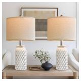 USumkky 20.5" White Modern Ceramic Bedside Lamp Set of 2 for Bedroom Decor Farmhouse Table Lamp for Living Room Office Dorm