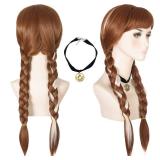 morvally Long Brown Braided Cosplay Wig for Women with Necklace Pigtails Synthetic Hair Wigs for Princess Costume Halloween Party Adult Size (Adult)