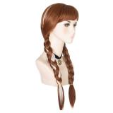morvally Long Brown Braided Cosplay Wig for Women with Necklace Pigtails Synthetic Hair Wigs for Princess Costume Halloween Party Adult Size (Adult)