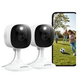 AOQEE 2K Cameras for Home Security-Outdoor/Indoor Camera for Dog/Cat/Pet/Nanny/Baby, Color Night Vision, White Light, Siren, 24/7 SD Recordings, Works with Alexa/Google Home, C1 (C1-White-2pack-2.4G)