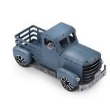 Fleecy day Blue Truck Decor Metal Small Cute Farm Car Decor Vintage Tree Flowers Handcrafted Decor Blue Metal Car Gift Boxes Pickup Truck Model