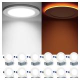 Meconard 12 Pack 4 Inch 5CCT LED Canless Recessed Lighting with Night Light, 2700K/3000K/3500K/4000K/5000K Selectable Ultra-Thin LED Ceiling Lights, 9W=75W, 750LM, Dimmable Wafer Downlight ETL&FCC