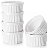 DOWAN 8 oz Ramekins Oven Safe for Creme Brulee, Souffle Dish Baking Bowls, Custard Cups for Pudding Dips Sauce Dessert Yogurt Ice Cream, Ceramic Ramiken Set of 6, Soft White