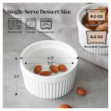 DOWAN 8 oz Ramekins Oven Safe for Creme Brulee, Souffle Dish Baking Bowls, Custard Cups for Pudding Dips Sauce Dessert Yogurt Ice Cream, Ceramic Ramiken Set of 6, Soft White