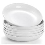 Fasmov Melamine Pasta Bowls, 6 Pack 8 inches 20 Oz Large Salad Serving Bowls, Shallow Salad Bowls, Plastic Dinner Deep Plates, Dishwasher Safe, White