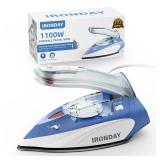 IRONDAY 1100W Mini Travel Iron with Steam for Clothes with Dual Voltage, 2.7oz Water Tank,Temperature Control, Non-Stick Soleplate, Folding Handle,Portable Small Iron for Sewing,Quilting and Handcraft