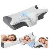 2025 Upgrade Neckhaven Pillow, Neckhaven Pillow Hospitality Collection, Memory Foam Ergonomic Cervical Neck Pillows with Cooling Cover for Neck Pain Relief Side Back Stomach Sleeper (White Grey)