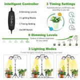LBW Grow Light with Stand, Tri-Head LED Plant Light for Indoor Plants, Full Spectrum 150 LEDs, 3/6/12H Timer, 6 Dimmable Levels, 3 Switch Modes, Adjustable Tripod Stand 15-63 inches