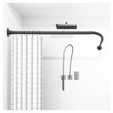 L Shaped Shower Curtain Rod, (23.6"-33.5"x23.6"-33.5") Adjustable Curved Shower Rod, 90 Degree Corner Shower Rods for Bathroom Clothing Store Locker, locker rooms, fitting rooms,Black