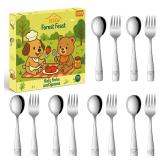 DEHOV Toddler Eating Utensils Set,Set Of 12 Food Grade Stainless Steel Silverware Sets For Kids,Dishwasher Safe Children Small Metal Spoons And Forks Flatware Sets