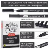 PANDAFLY Calligraphy Pen, 10 Size Calligraphy Pens for Writing, Brush Pens Calligraphy Set for Beginners, Hand Lettering Pen for Art Drawing, Sketching, Scrapbooking