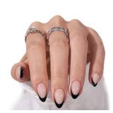 BTArtbox French Tip Press On Nails, Almond, Supremely Fit, Natural, Reusable Short Glue/Stick On Nails for Women Gift in 16 Sizes, Black French, 32 Fake Nails Kit