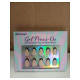 BTArtbox French Tip Press On Nails, Almond, Supremely Fit, Natural, Reusable Short Glue/Stick On Nails for Women Gift in 16 Sizes, Black French, 32 Fake Nails Kit