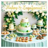 Sage Green Engagement Party Decorations Eucalyptus Happy Engagement Yard Banner Just Engaged Banner Backdrop Green Happy Engaged Decorations for Outdoor Garden